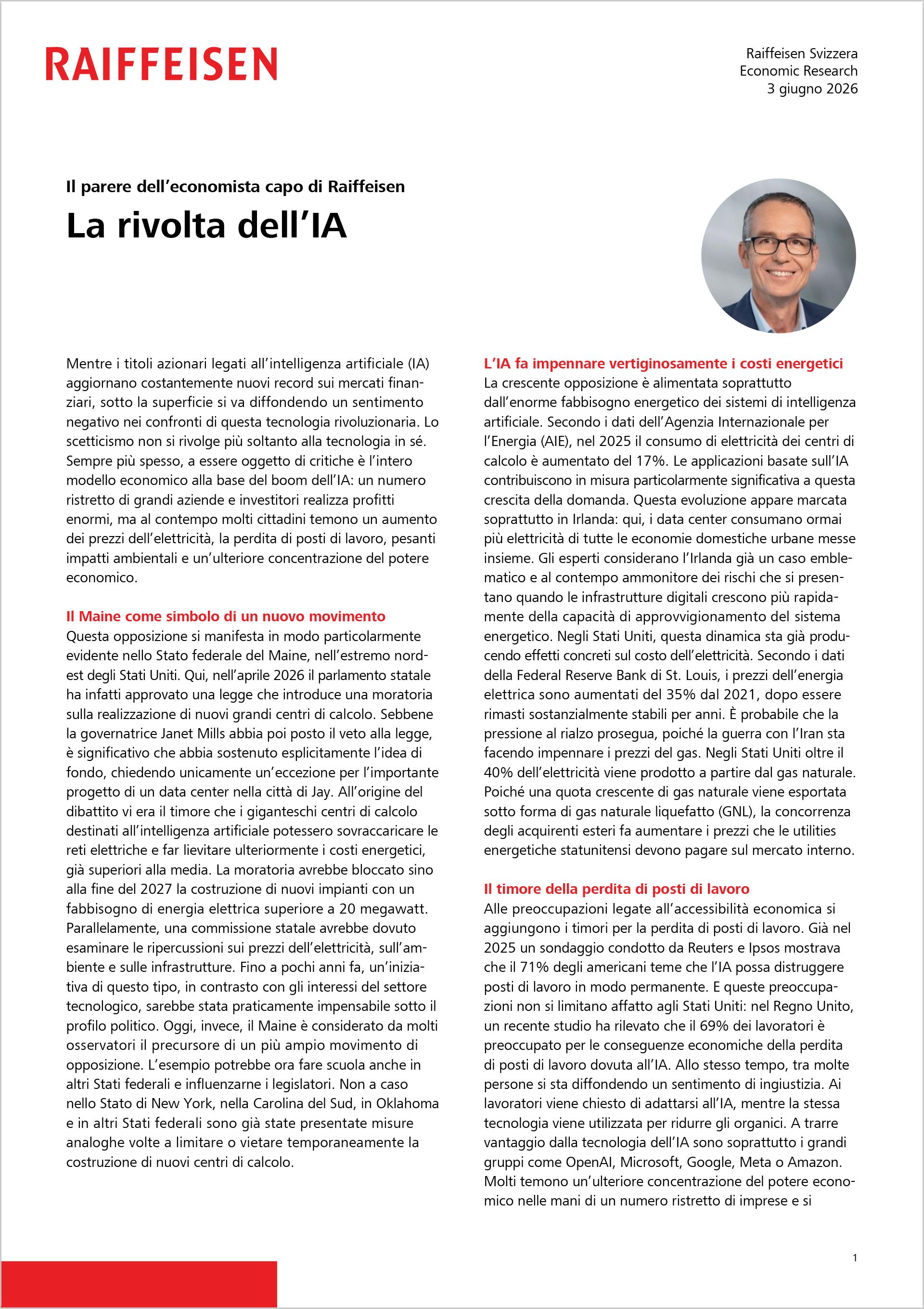 Il parere dell'economista capo di Raiffeisen